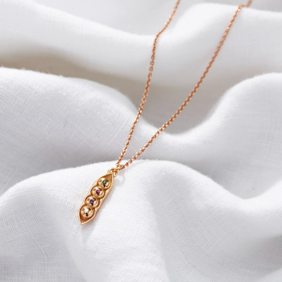 Birthstone Pea Pod Charm Necklace