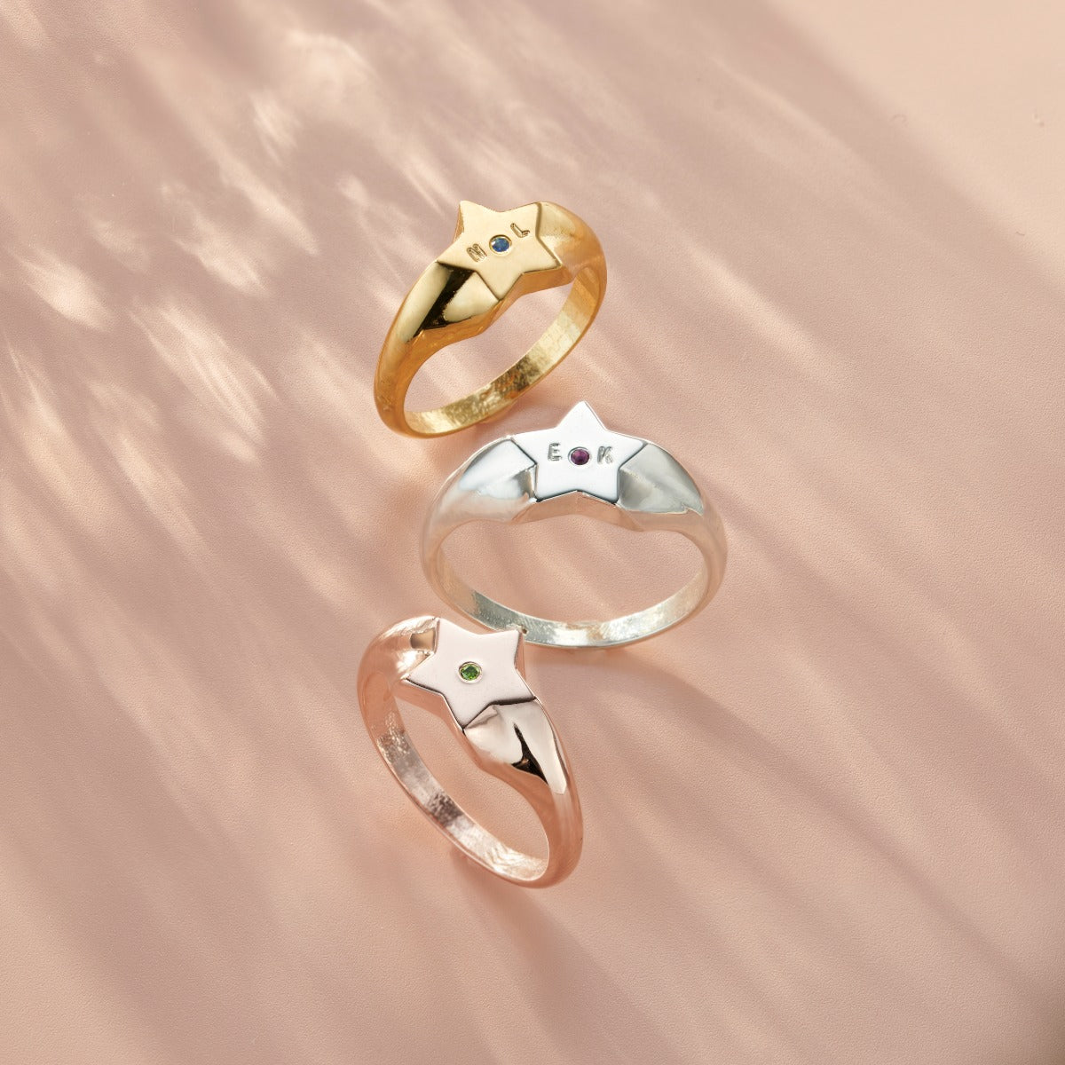 Initial Star Birthstone Signet Ring