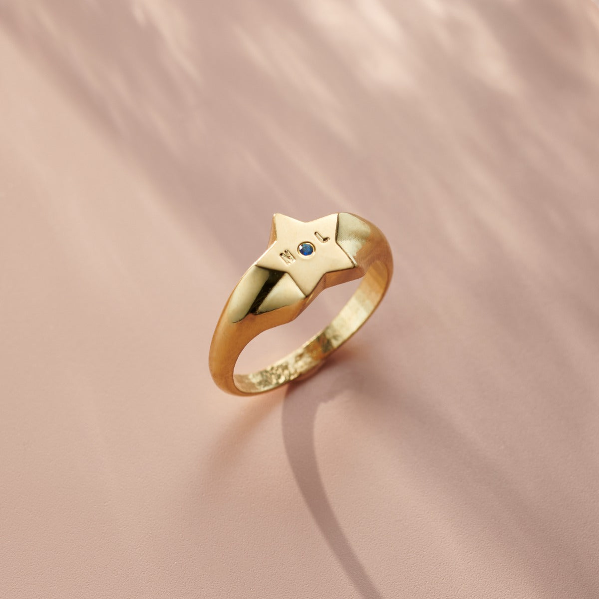 Initial Star Birthstone Signet Ring