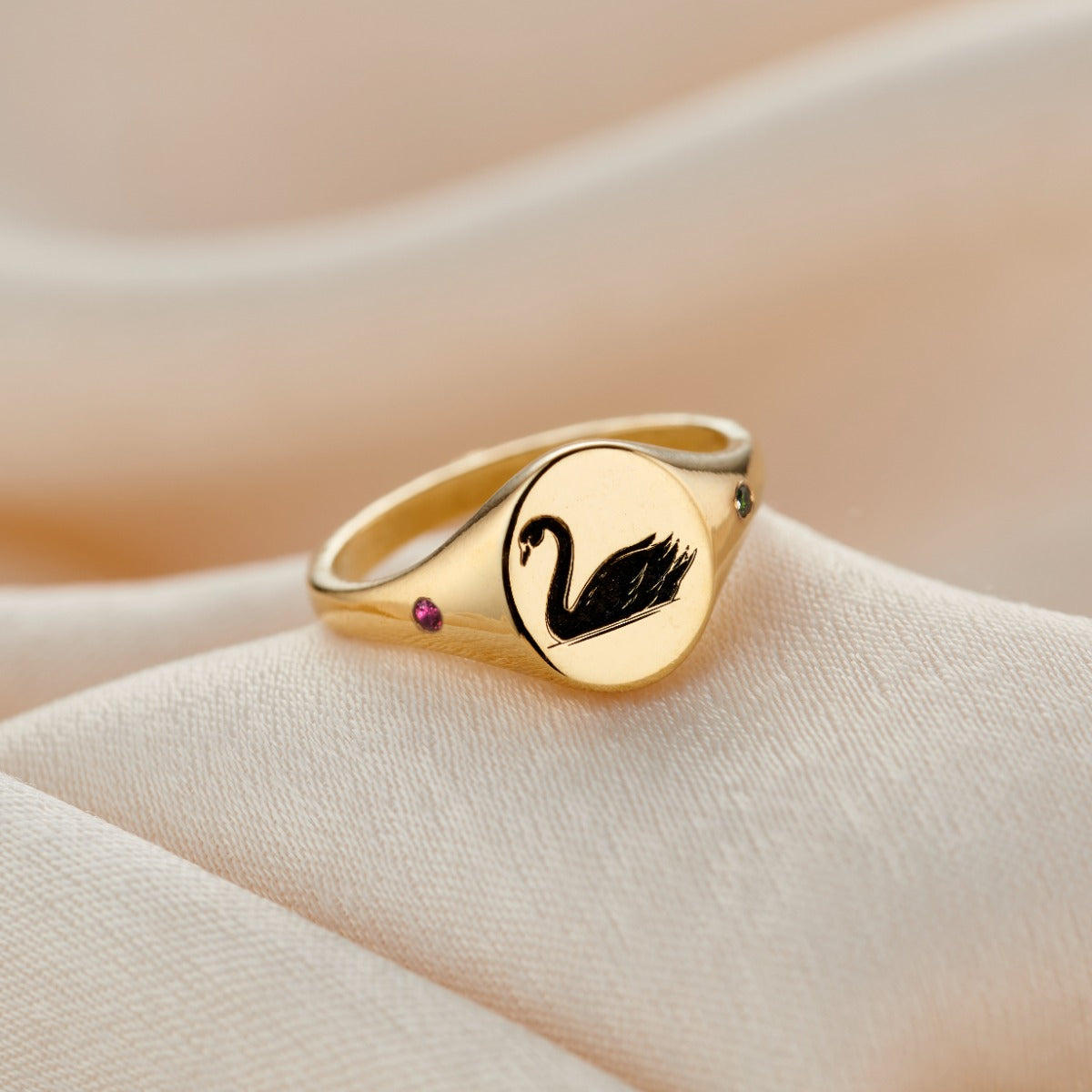 You & Me' Swan Birthstone Signet Ring