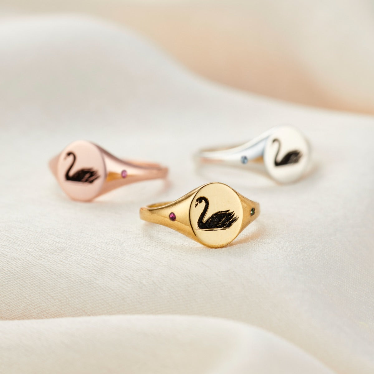 You & Me' Swan Birthstone Signet Ring