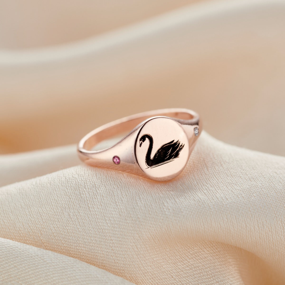 You & Me' Swan Birthstone Signet Ring