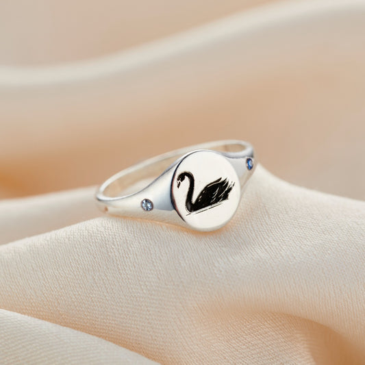 You & Me' Swan Birthstone Signet Ring