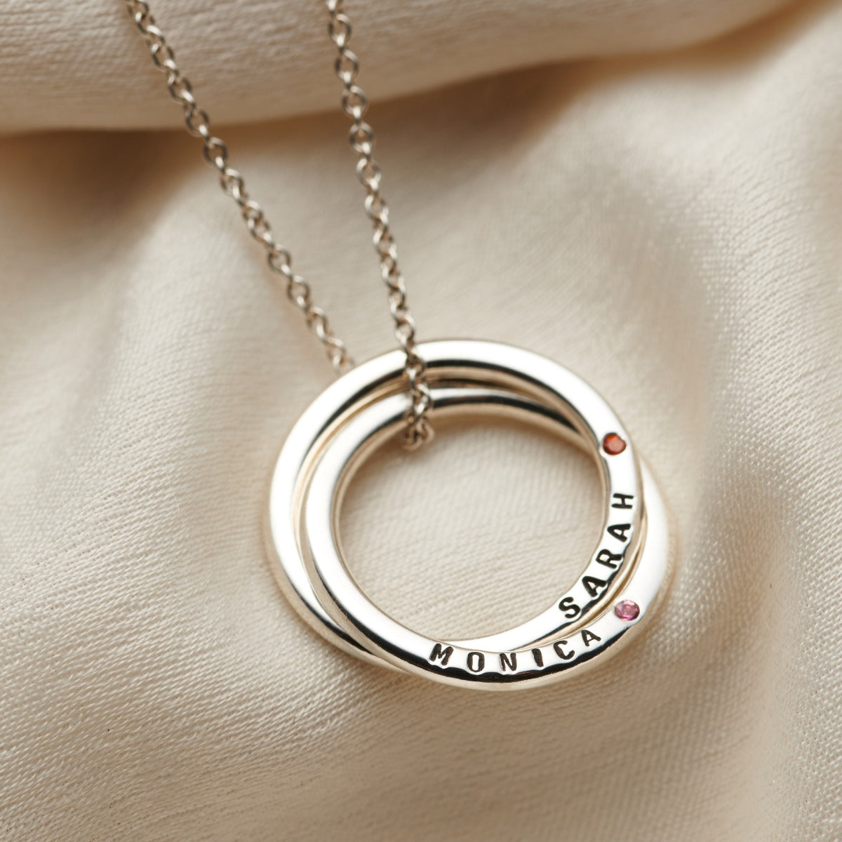 Personalised Birthstone Two Ring Russian Necklace