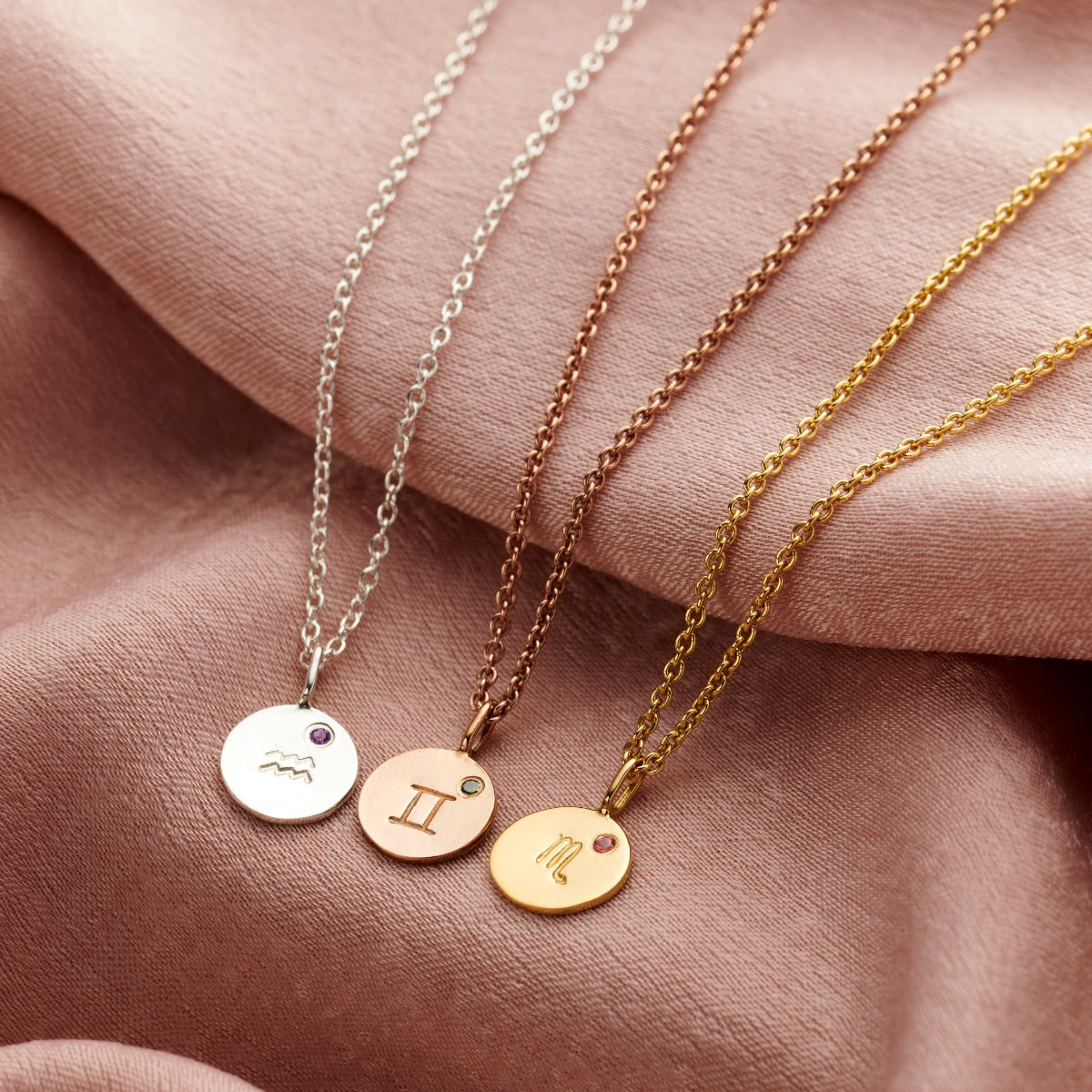 Birthstone Zodiac Disc Necklace