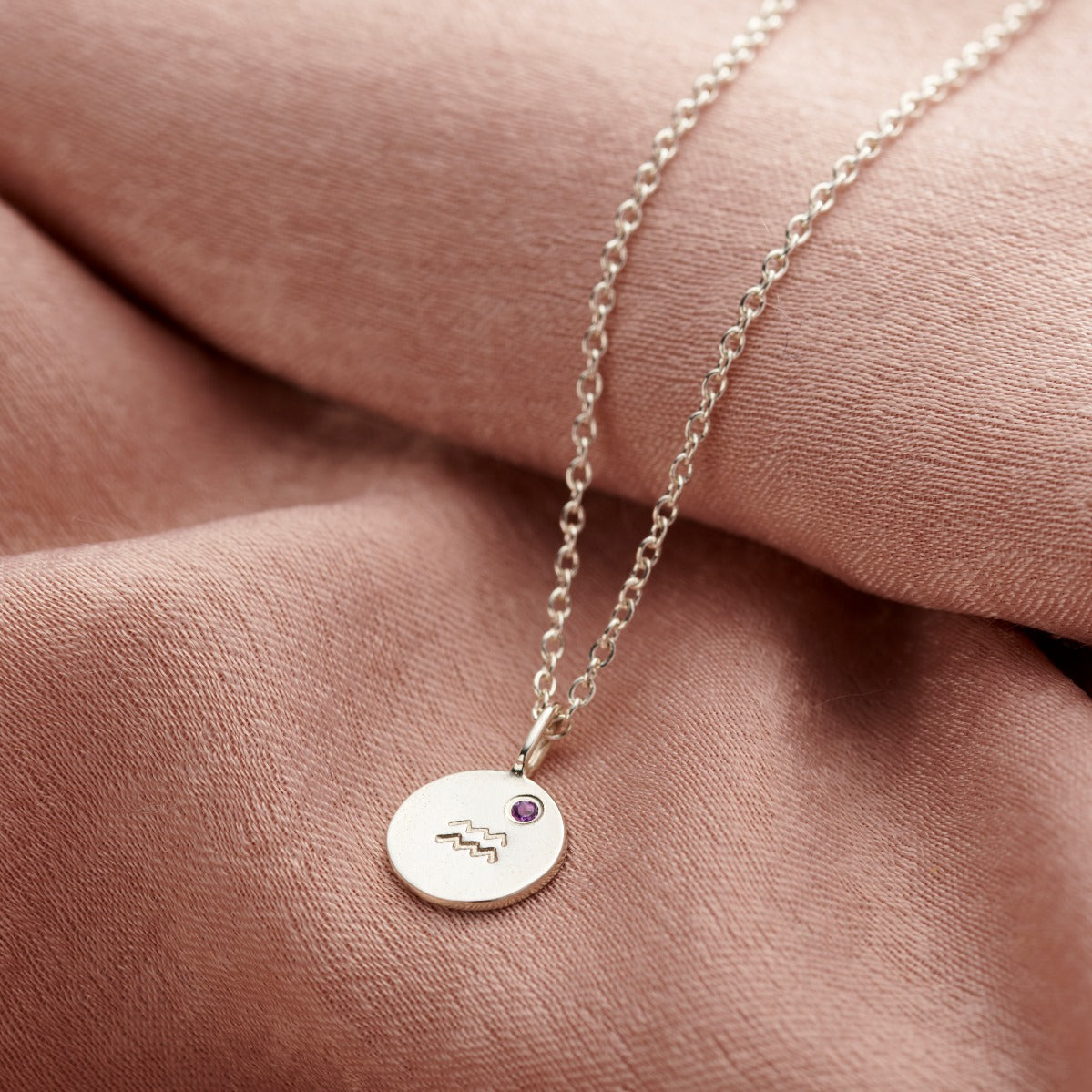 Birthstone Zodiac Disc Necklace