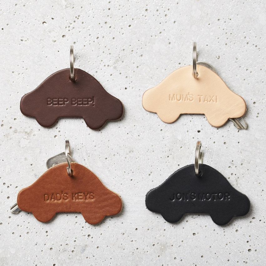 Personalised Leather New Car Keyring