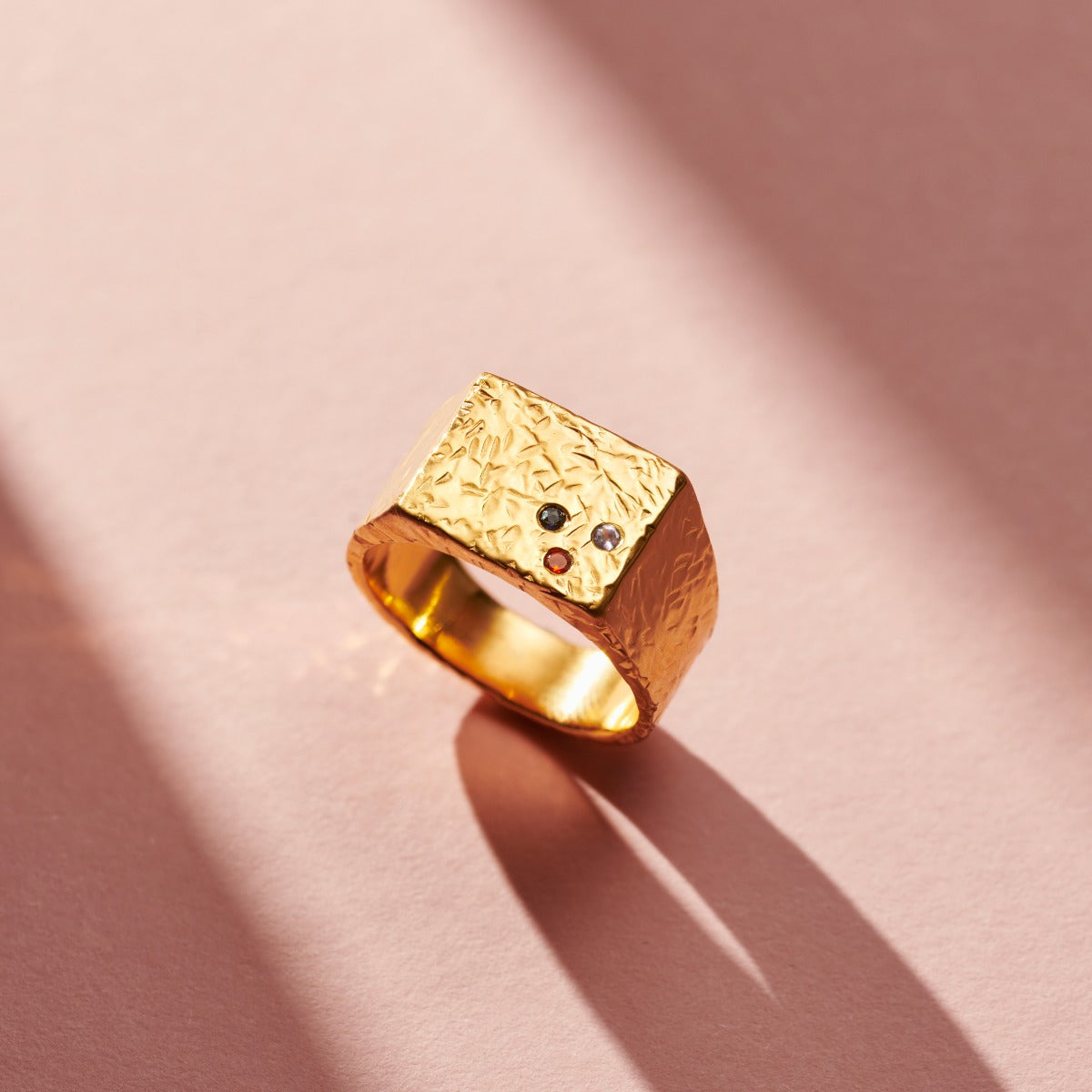 Chunky Textured Confetti Birthstone Signet Ring