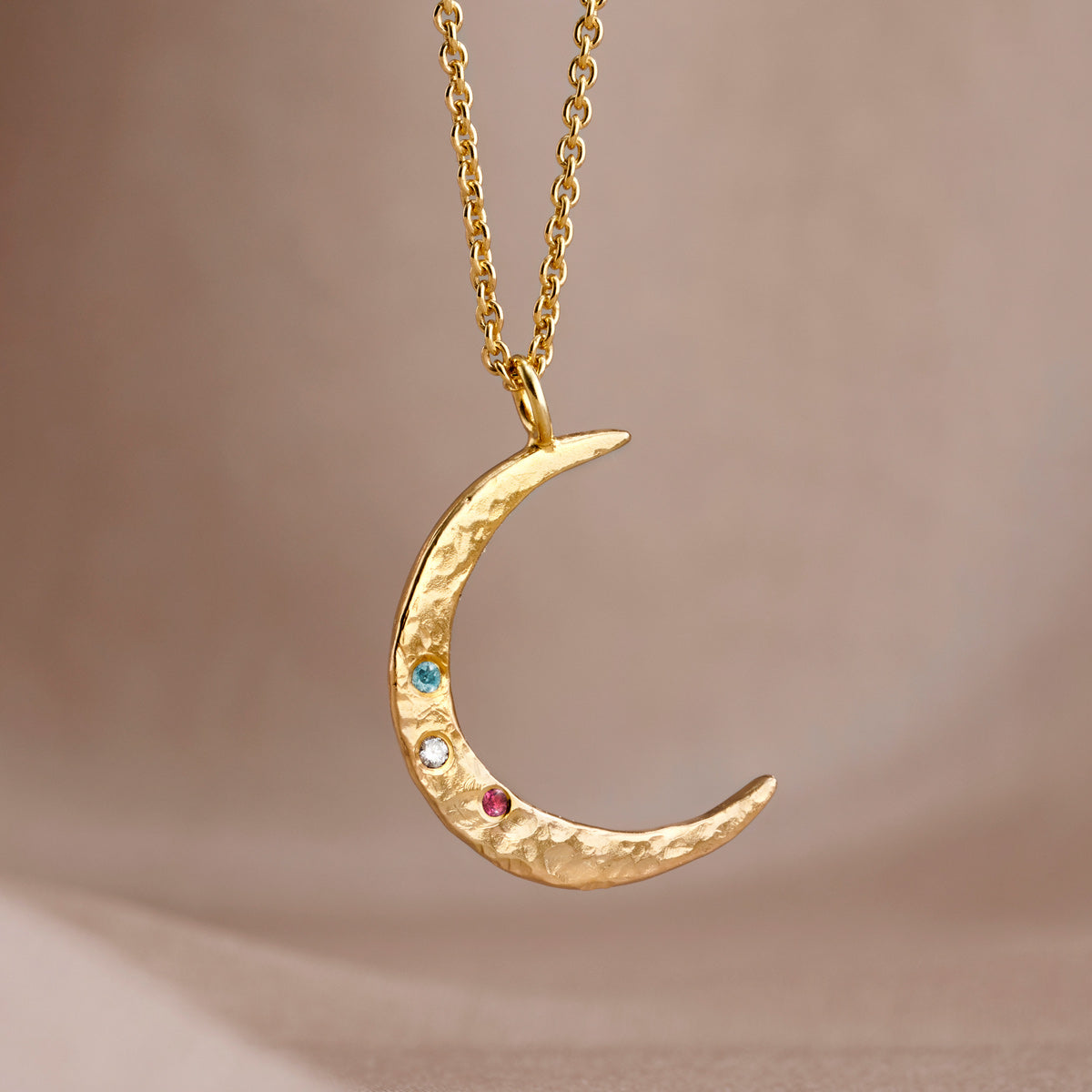 Textured Confetti Birthstone Crescent Moon Necklace