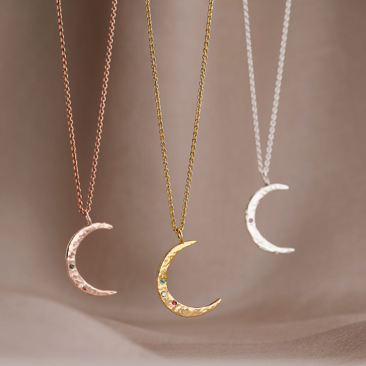 Textured Confetti Birthstone Crescent Moon Necklace