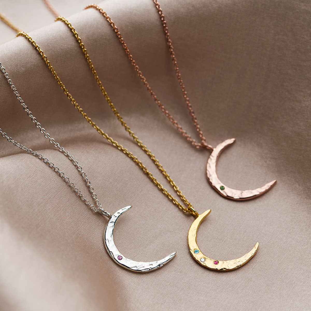 Textured Confetti Birthstone Crescent Moon Necklace