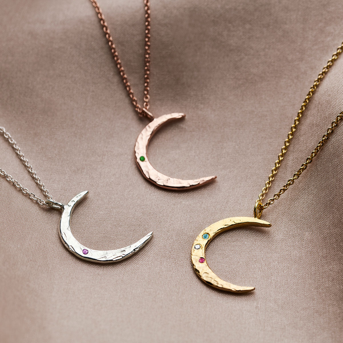 Textured Confetti Birthstone Crescent Moon Necklace