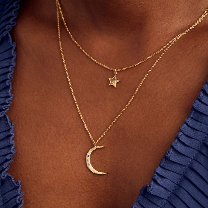 9ct Gold Confetti Birthstone Crescent Moon Necklace