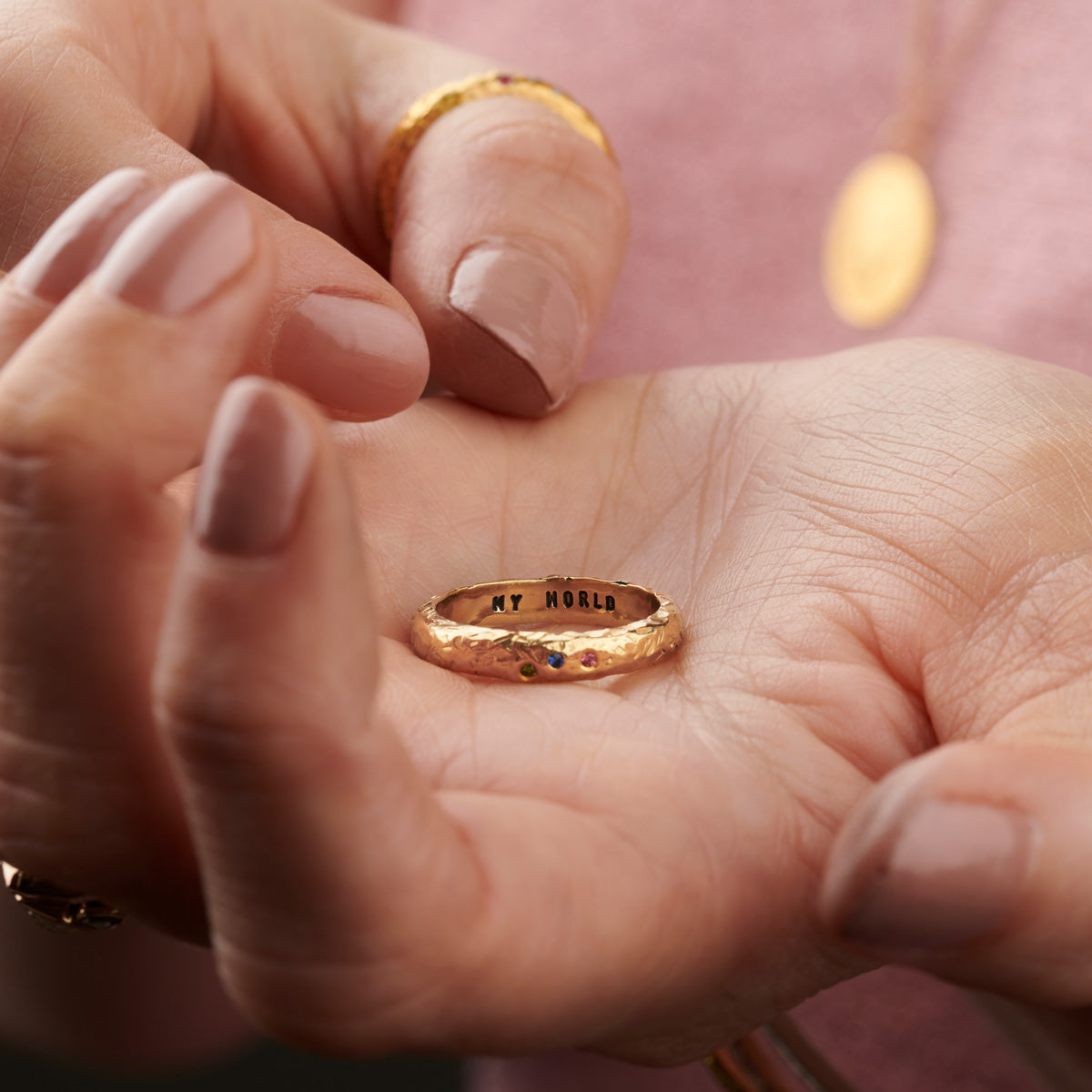 Personalised 9ct Gold Textured Confetti Birthstone Ring