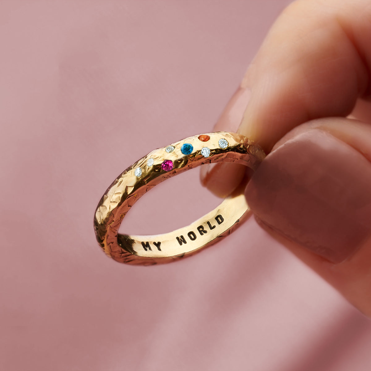 Personalised 9ct Gold Diamond & Birthstone Confetti Ring