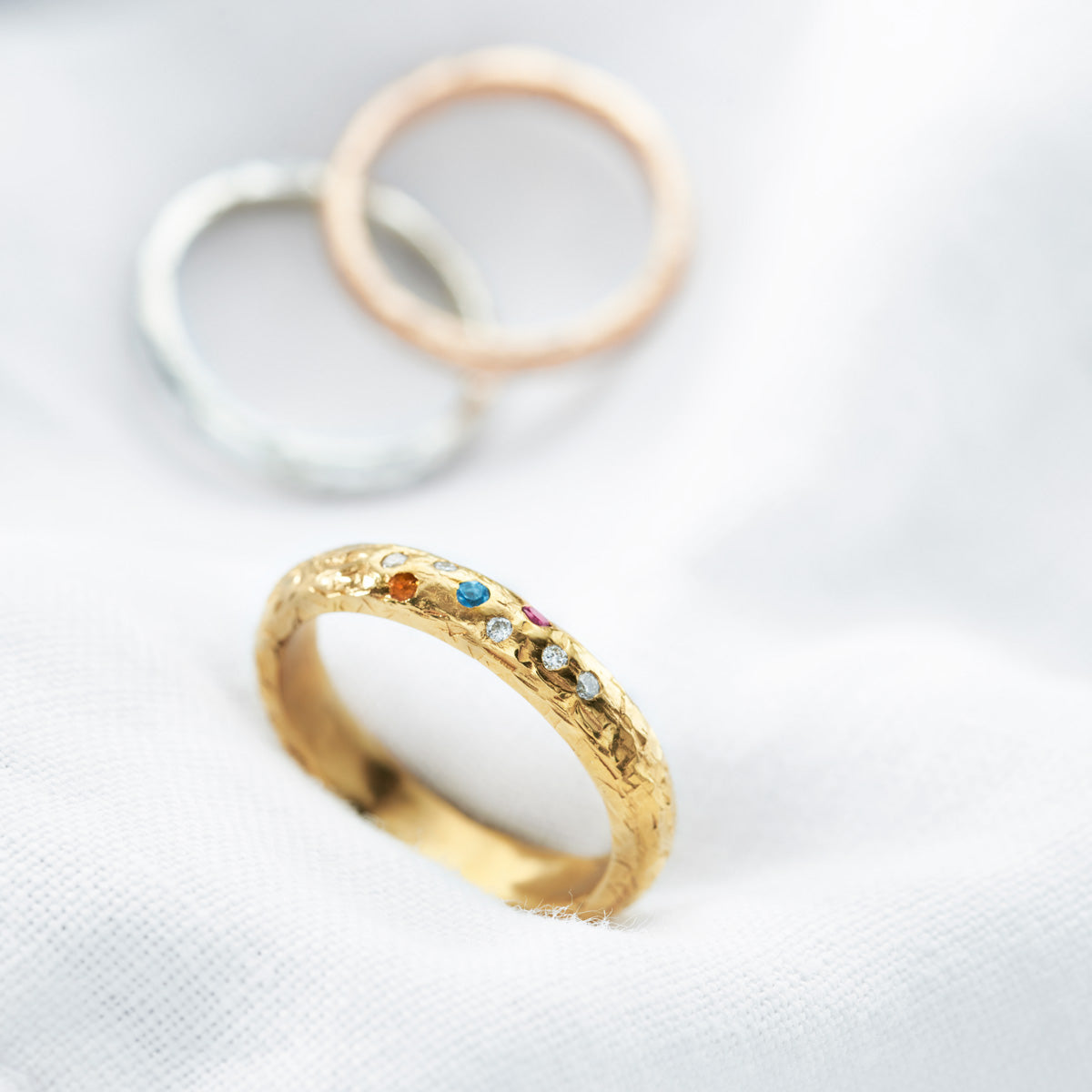 Personalised 9ct Gold Diamond & Birthstone Confetti Ring