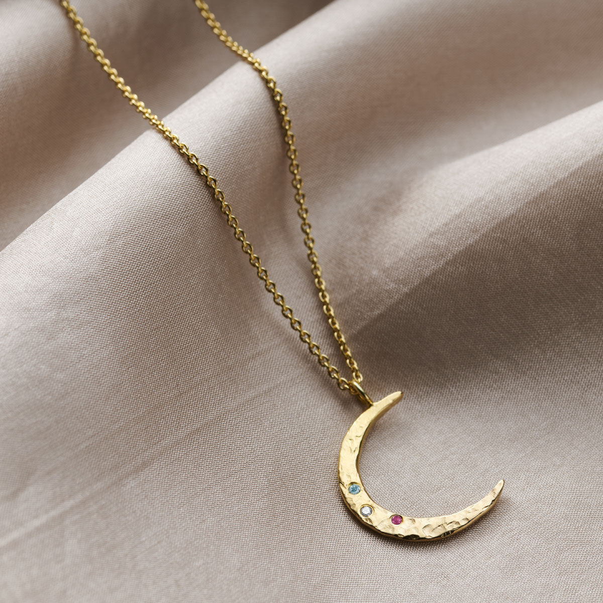 Textured Confetti Birthstone Crescent Moon Necklace