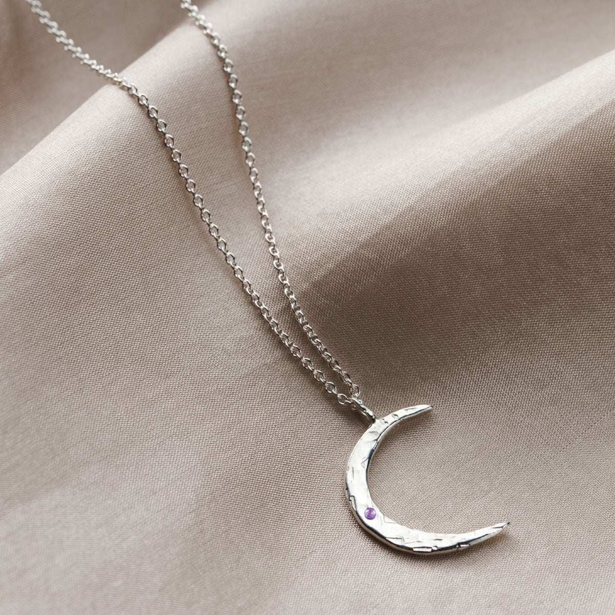 Textured Confetti Birthstone Crescent Moon Necklace