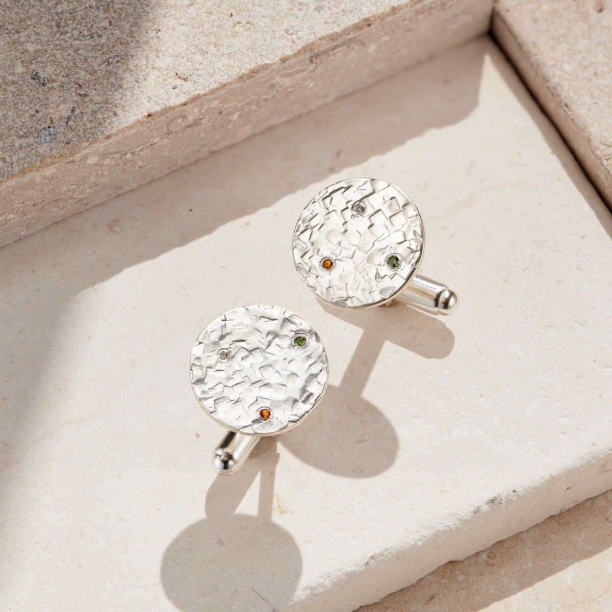 Textured Confetti Birthstone Circle Cufflinks