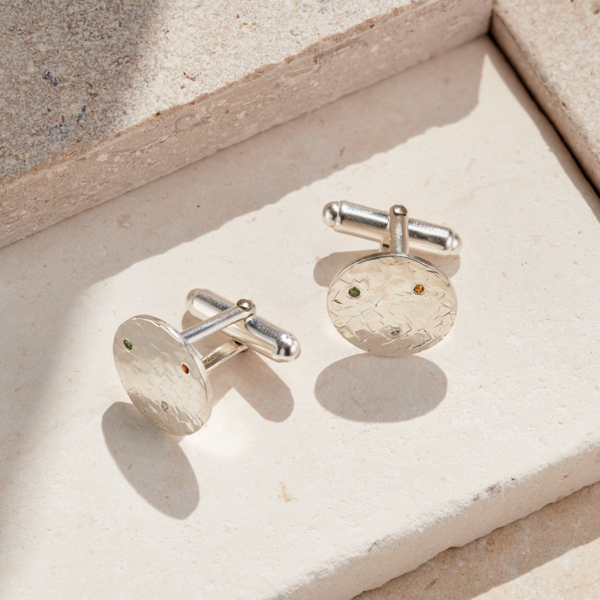 Textured Confetti Birthstone Circle Cufflinks