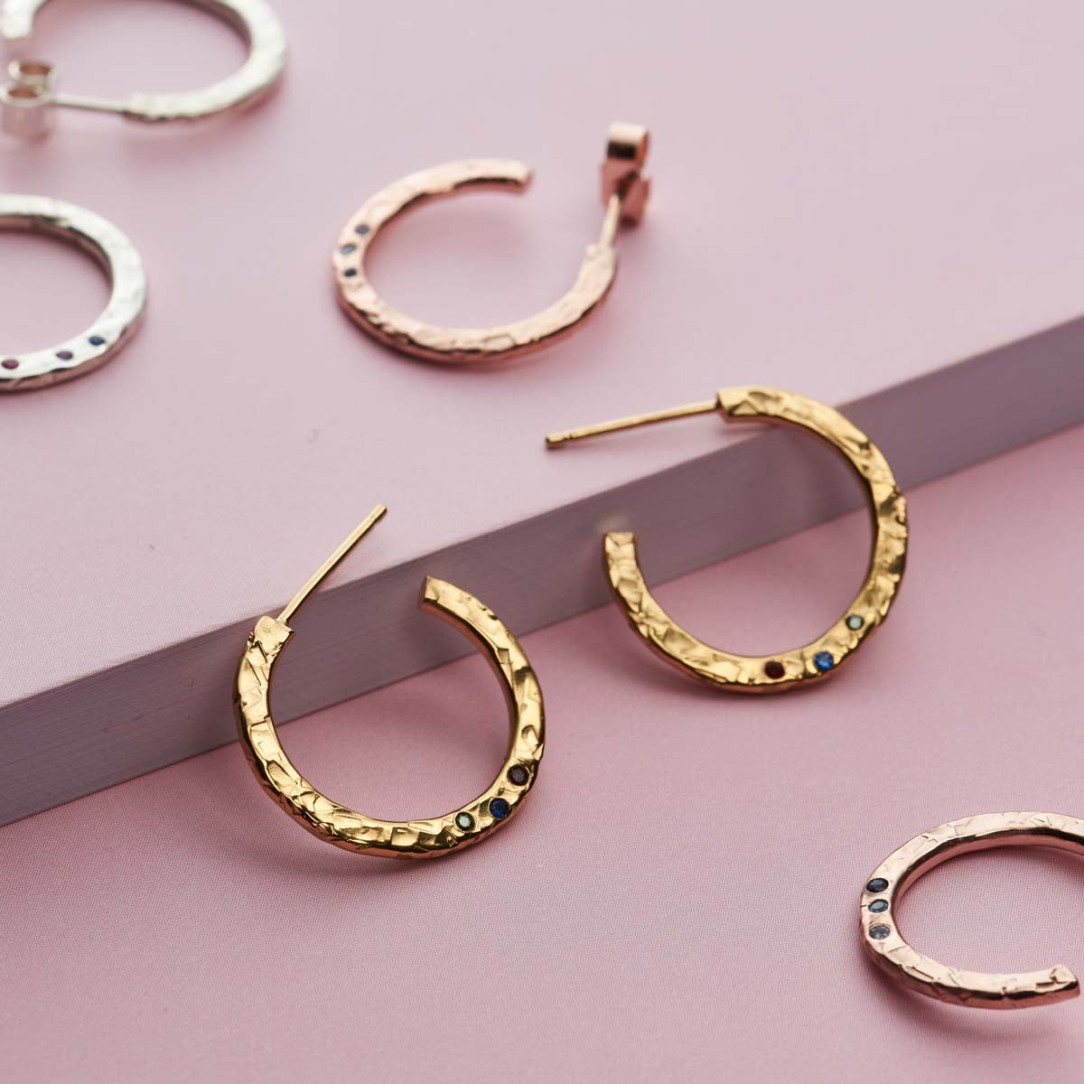 Textured Confetti Birthstone Hoop Earrings