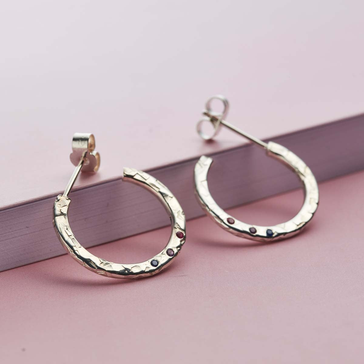 Textured Confetti Birthstone Hoop Earrings