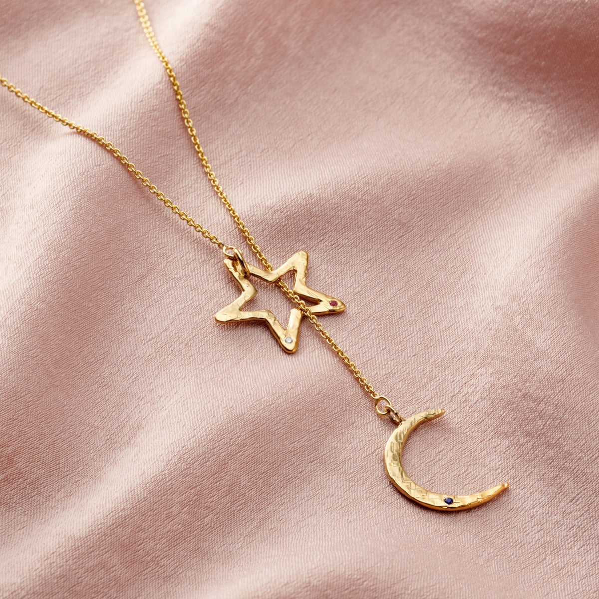 Confetti Birthstone Moon & Star Lariat Necklace