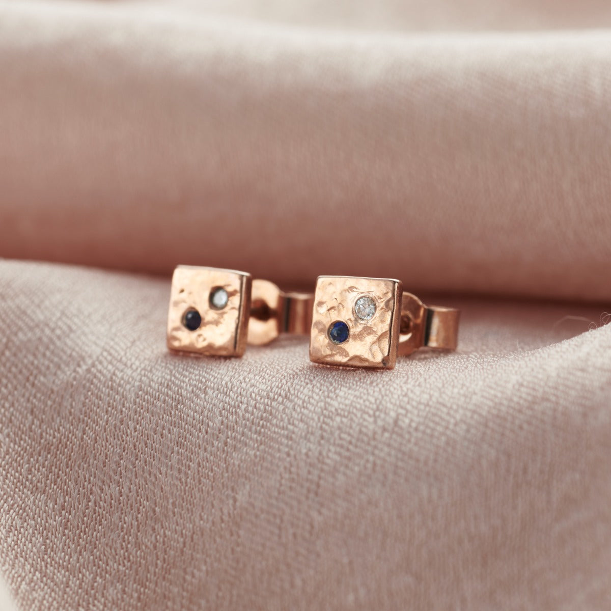 Square Textured Confetti Birthstone Stud Earrings