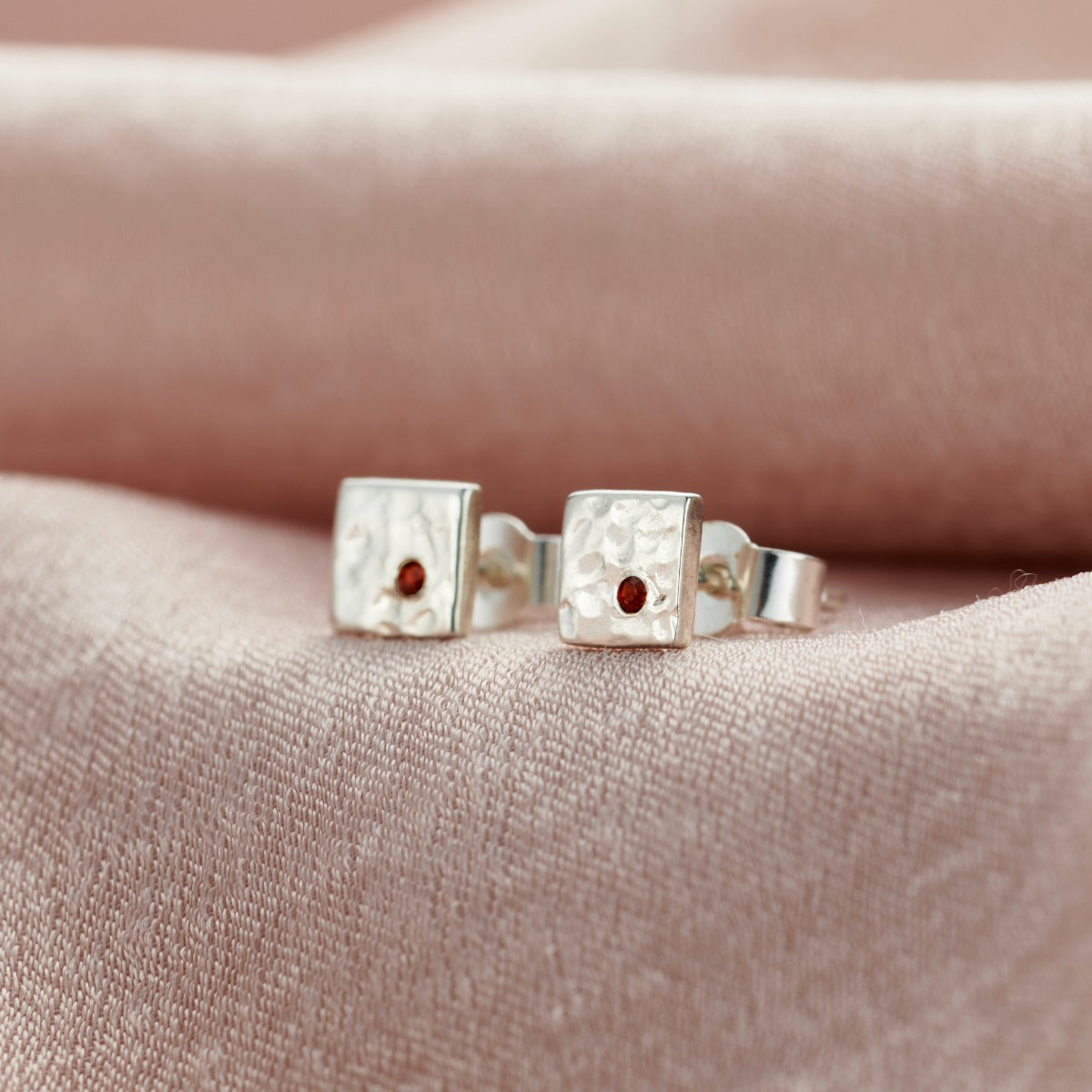 Square Textured Confetti Birthstone Stud Earrings