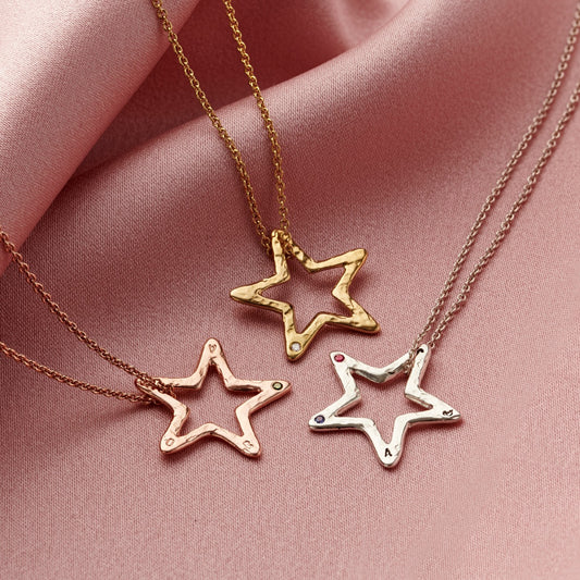 Personalised Open Star Birthstone Necklace