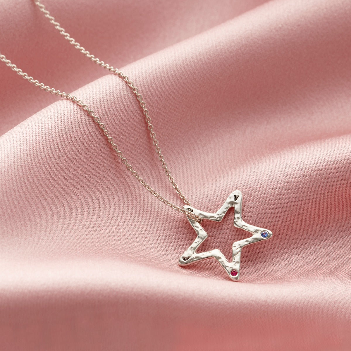 Personalised Open Star Birthstone Necklace