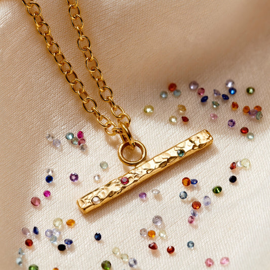 Personalised Confetti Birthstone T-Bar Necklace