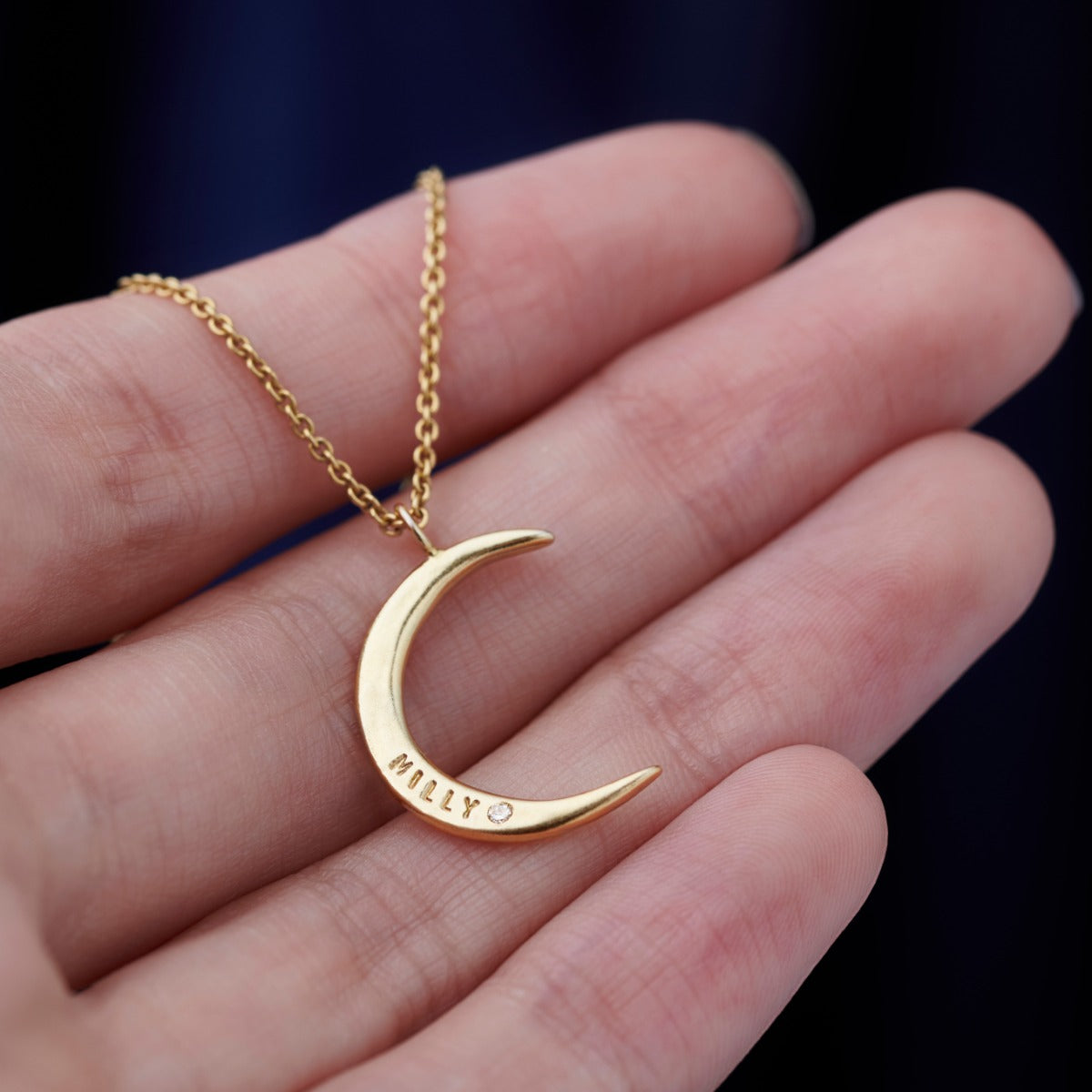 Personalised Birthstone Crescent Moon Necklace