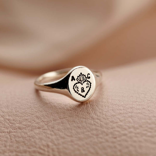 Personalised Sacred Heart Signet Ring