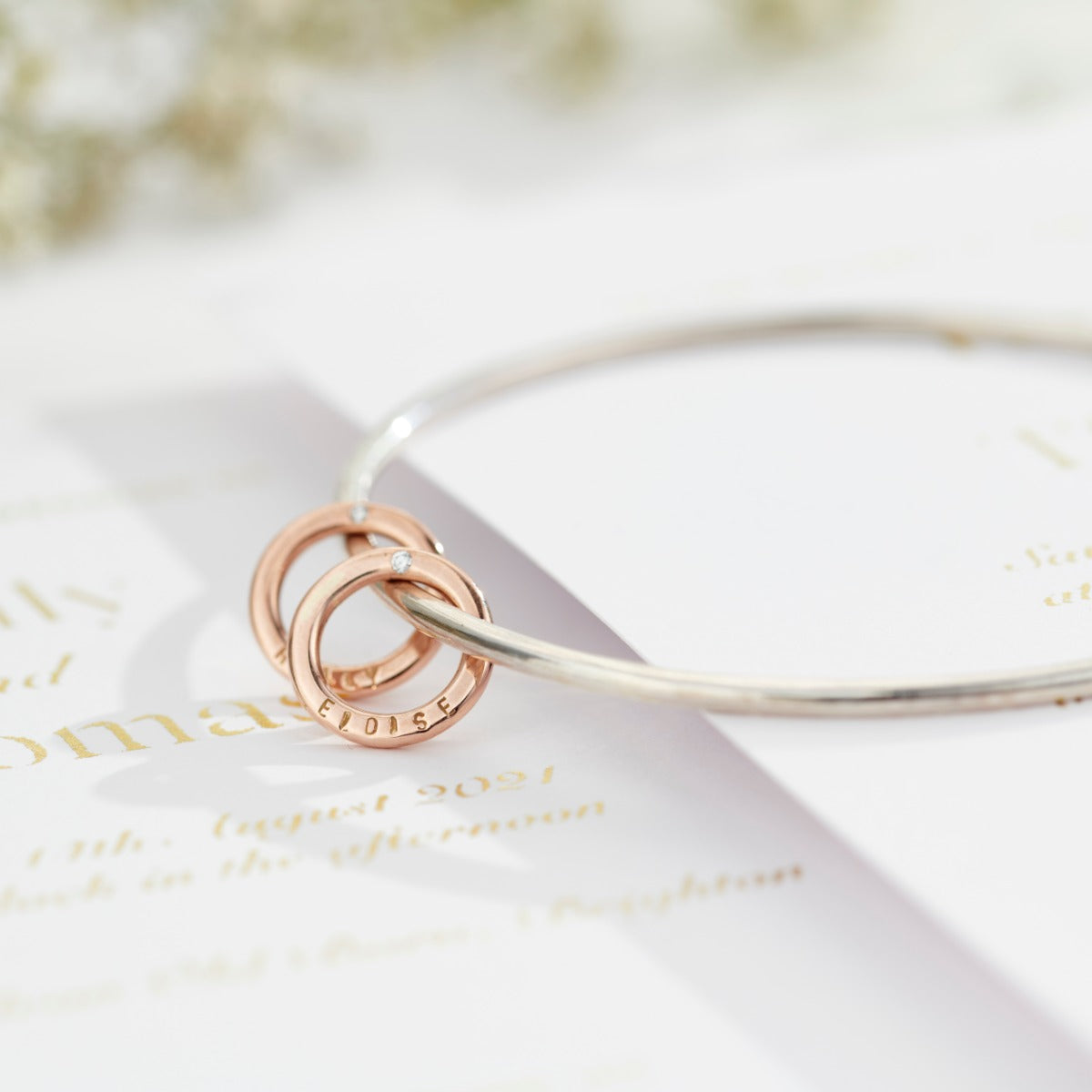 Personalised 9ct Gold & Diamond Two Ring Bangle