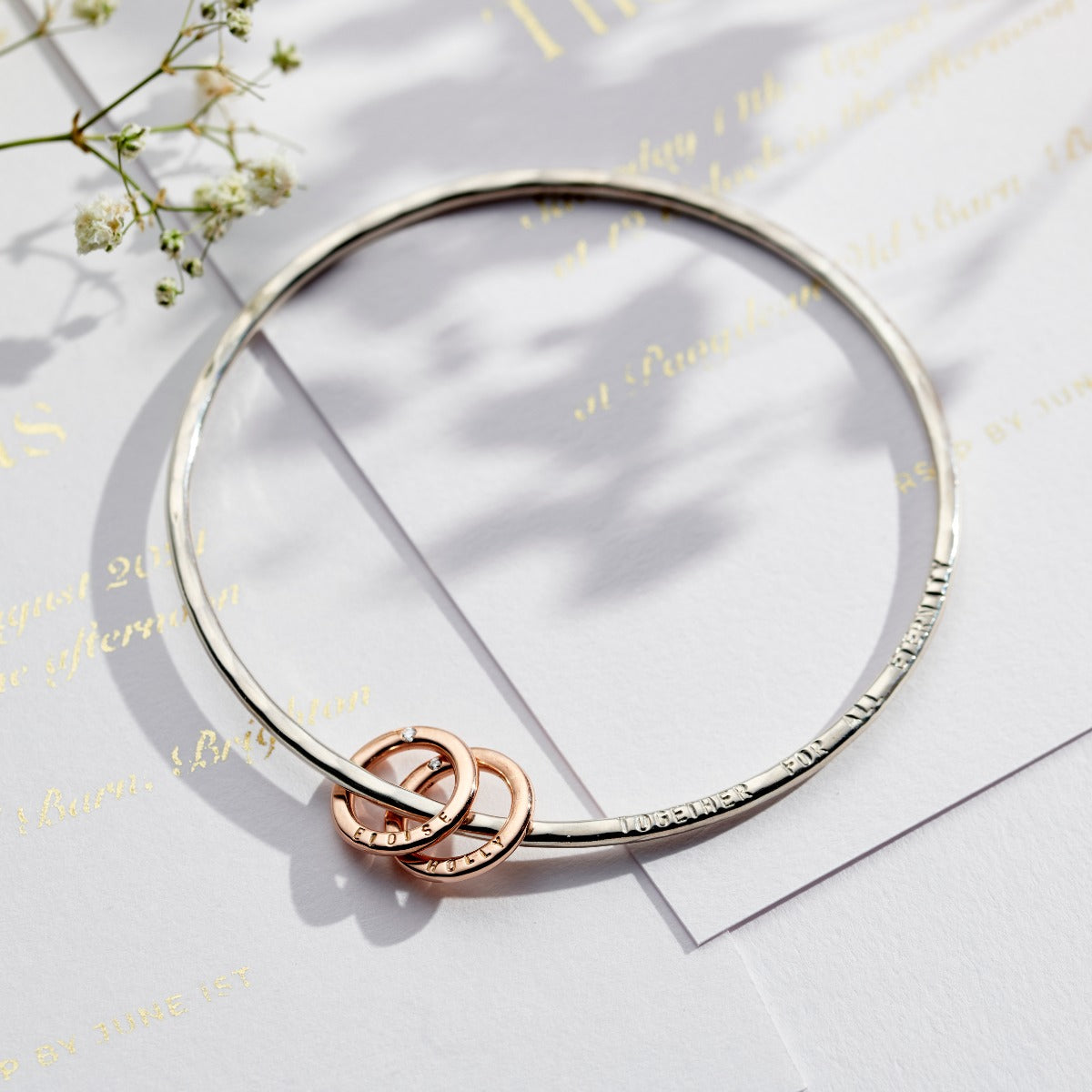 Personalised 9ct Gold & Diamond Two Ring Bangle