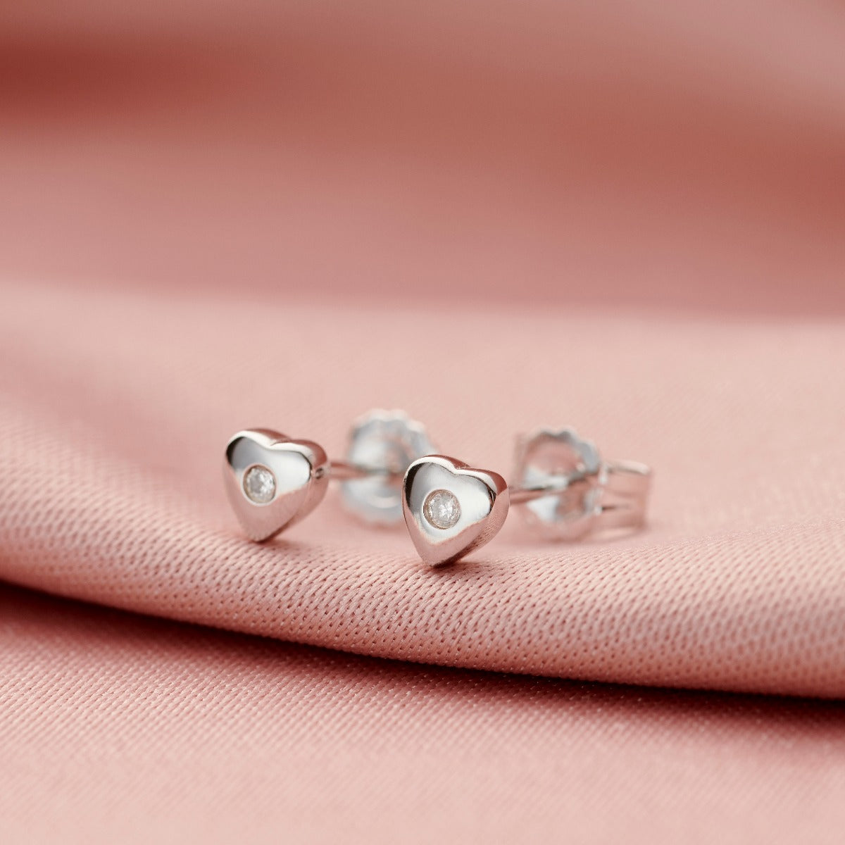 Diamond Heart Stud Earrings