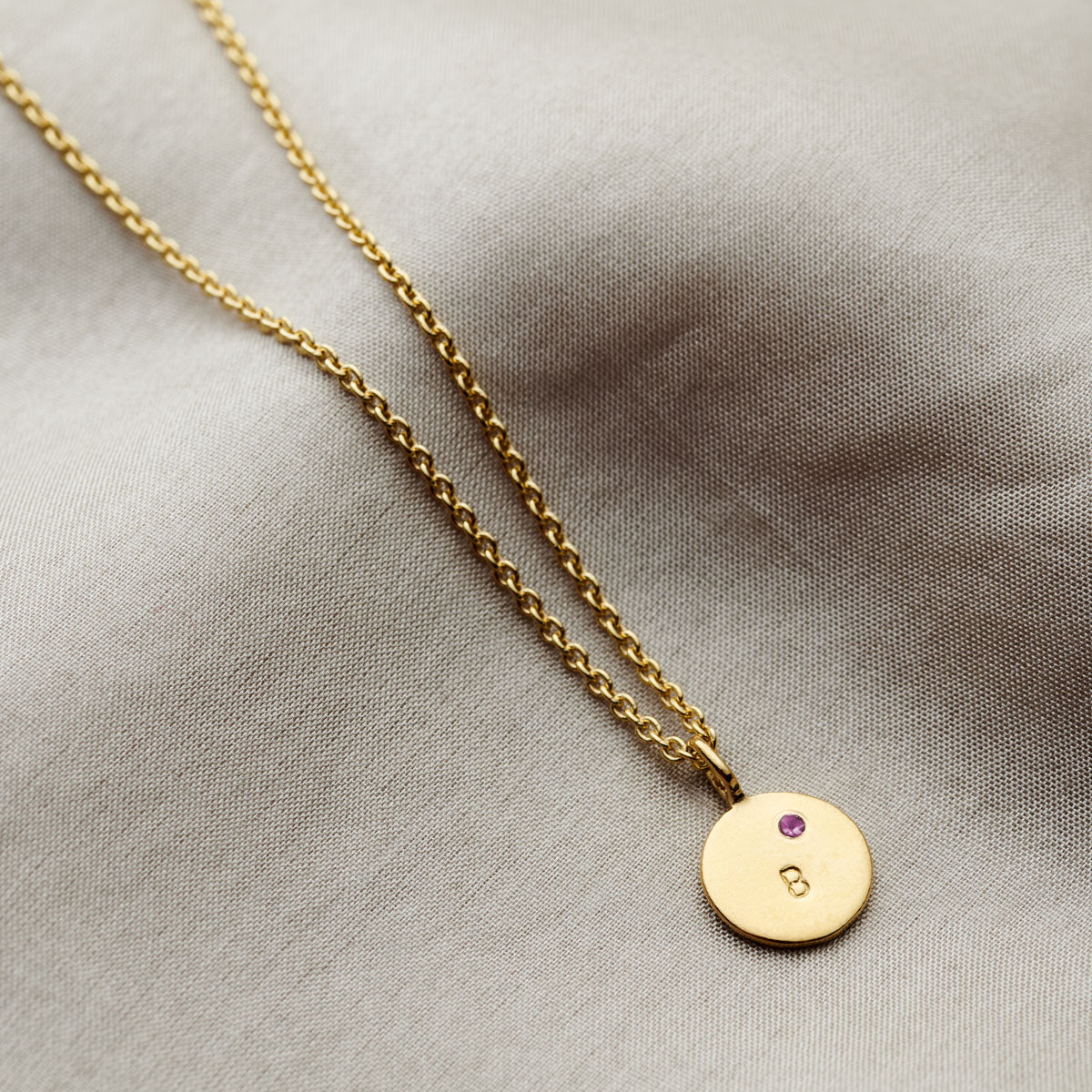 Personalised Mini Disc Initial Birthstone Necklace