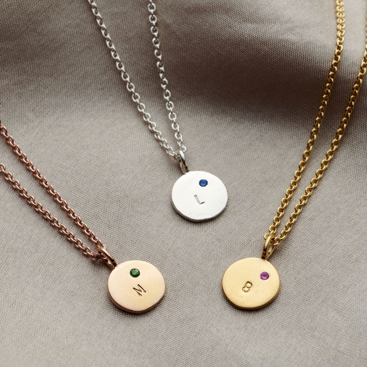 Personalised Mini Disc Initial Birthstone Necklace