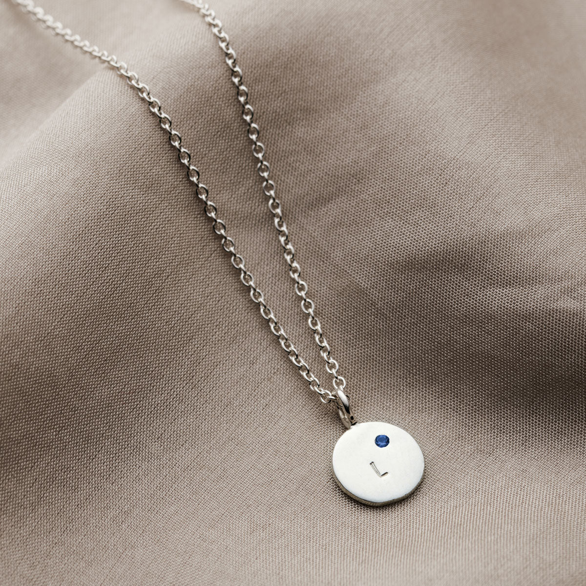 Personalised Mini Disc Initial Birthstone Necklace