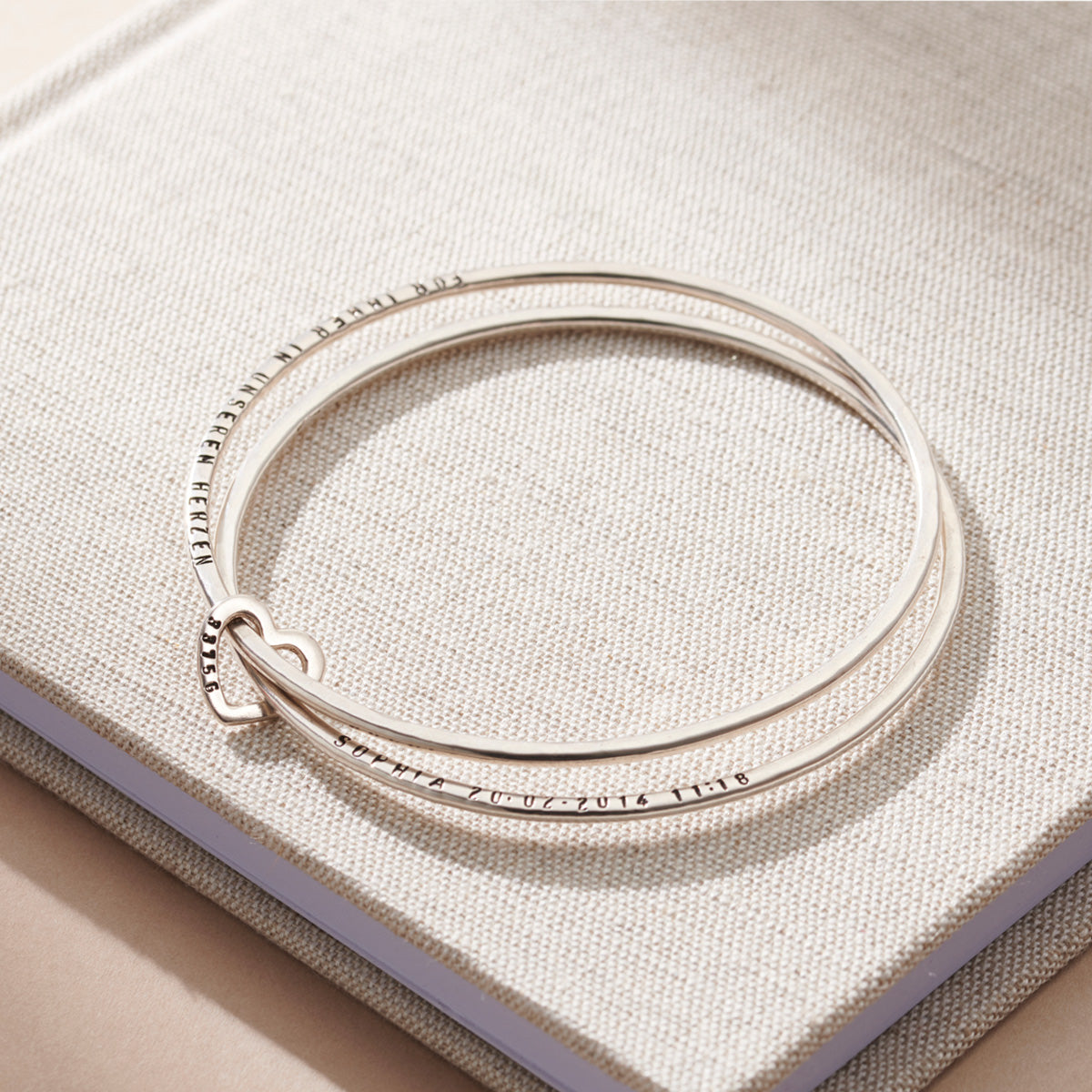 Personalised Double Bangle With Heart