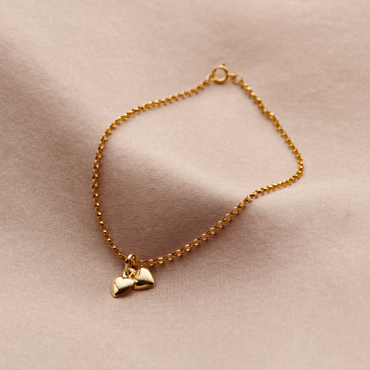 9ct Gold Double Heart Charm Bracelet