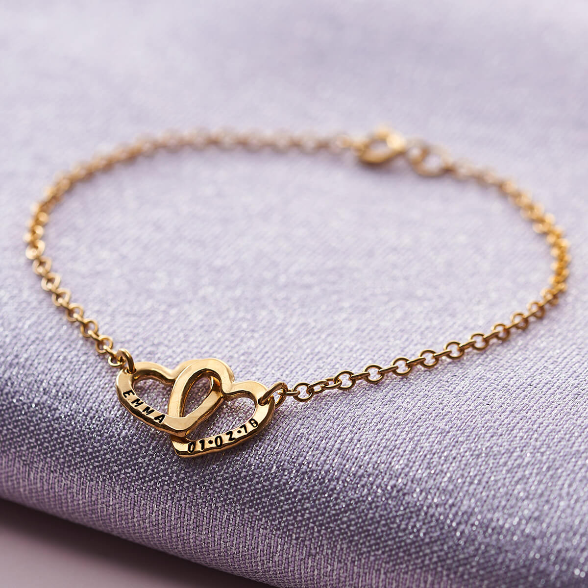 Personalised Double Heart Names Bracelet