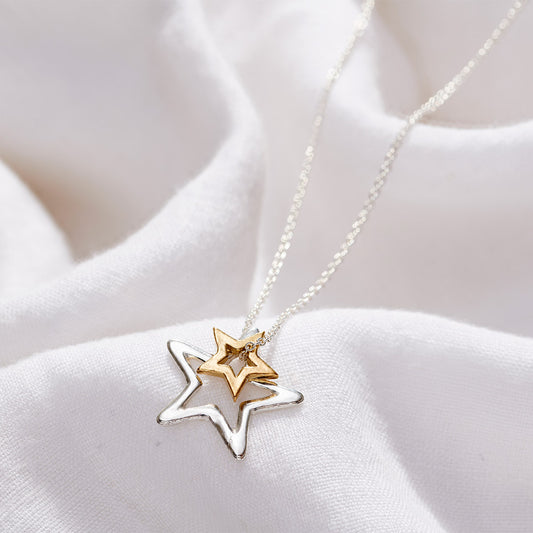 Double Open Star Charm Necklace