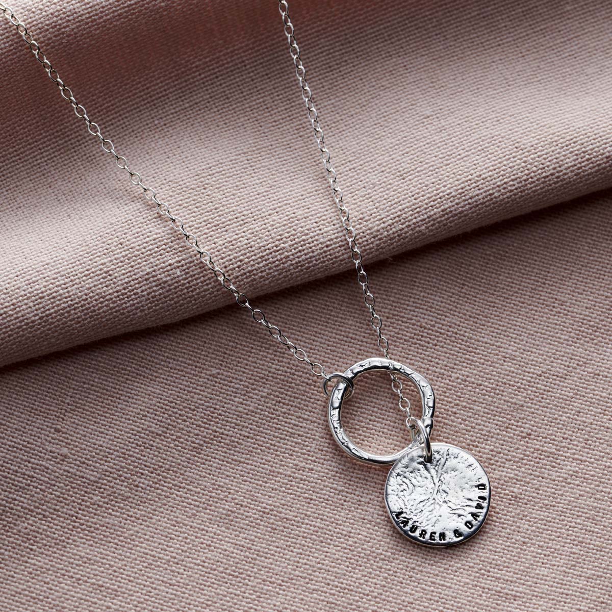 Personalised Molten Texture Disc & Hoop Necklace