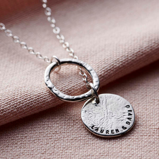 Personalised Molten Texture Disc & Hoop Necklace