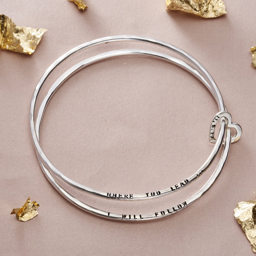 Personalised Double Bangle With Heart