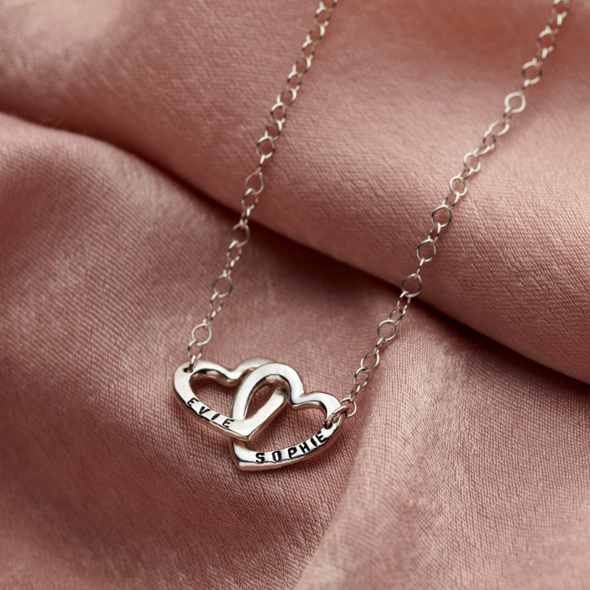 Personalised Double Heart Names Necklace