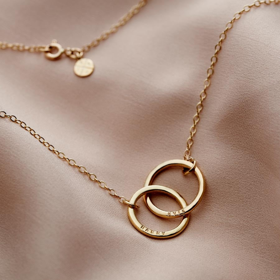 Personalised 9ct Gold Medium Double Hoop Names Necklace