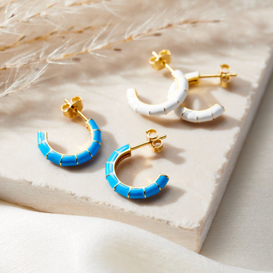 Enamel Open Hoop Earrings